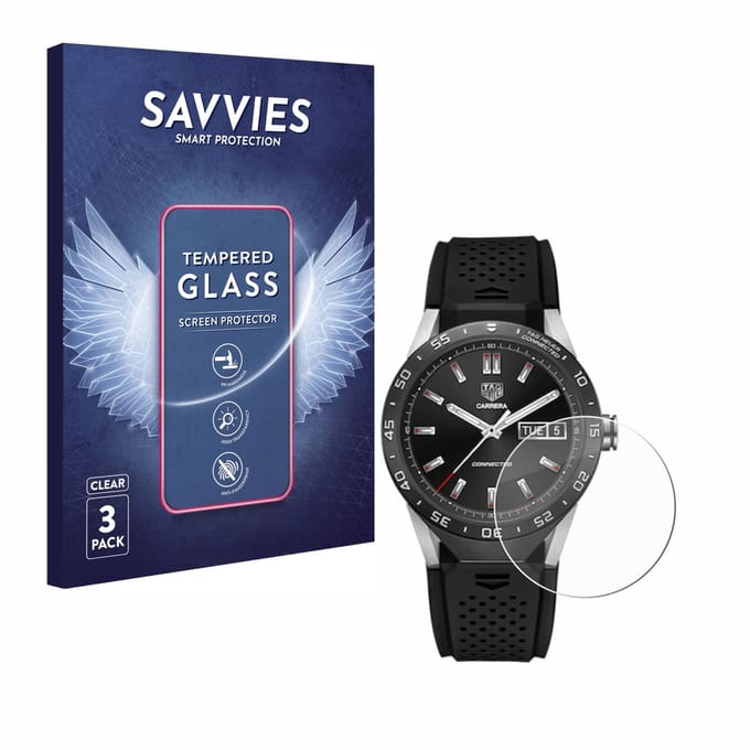 Savvies - Glas Screenprotector voor TAG Heuer Connected 46 - Gehard Beschermglas 9H 3 Stuks