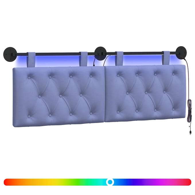vidaXL - Hangend - hoofdbord - Met - LED-verlichting - Jeans - Blauw - Stof