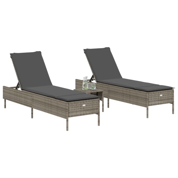 vidaXL - Ligstoelen - 2 - st - met - kussens - poly - rattan - grijs