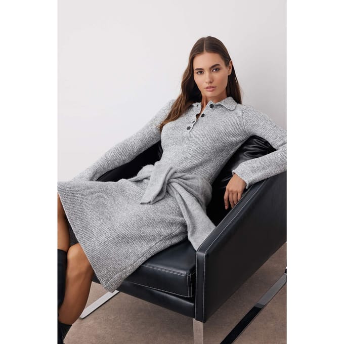 Damesjurk in grijs kleurverloop, midi-lengte, casual, nauwsluitend model
