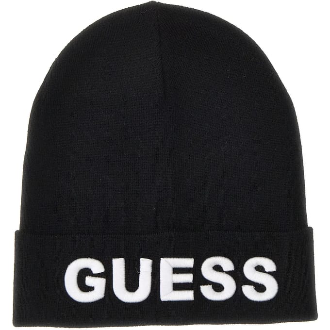 Guess Maxi Logo Knit Beanie Heren Muts - Black/White - Maat M