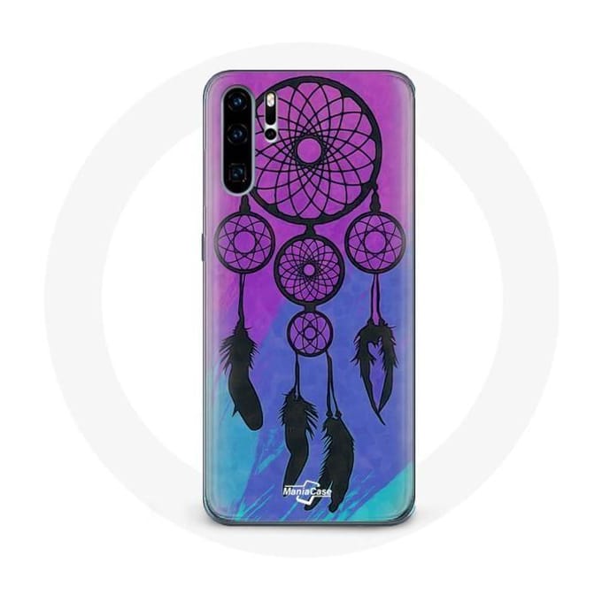 Coque pour Huawei P30 Attrape Rêve Noir Fond Bleu et Violet