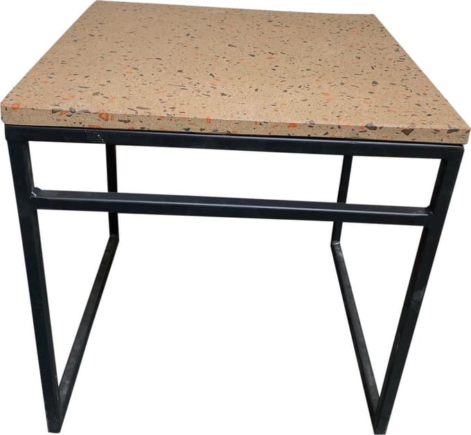 Bijzettafel metaal vierkant 43 cm hoog 42 cm met fiberstone blad, beige gemêleerd
