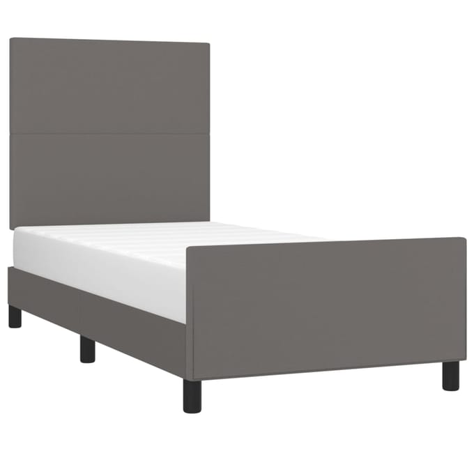 vidaXL - Bedframe - met - hoofdbord - kunstleer - grijs - 100x200 - cm