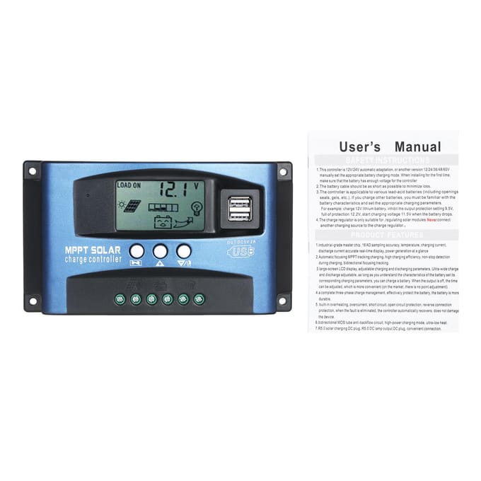 MPPT Solar-laadregelaar Dubbele USB-zonnecontroller Slim LCD-scherm MPPT-tracking 5V/2A Dual 30A gray