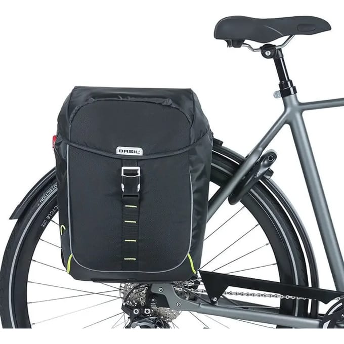 Basil Miles dubbele fietstas MIK, 34L, black lime - waterdicht - extra reflecterende delen