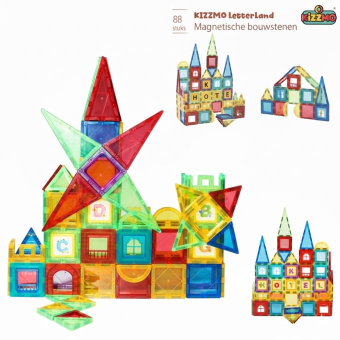 Kizzmo® LetterLand - Magnetic Tiles - 88-Delige Bouwset - Educatief Speelgoed