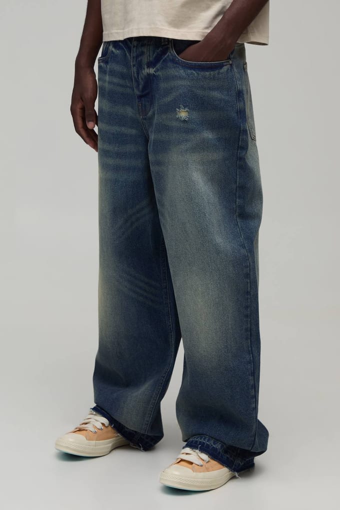 Fleur De Lis Applicatie Super Baggy Jeans | Vintage Blue | Size 32R