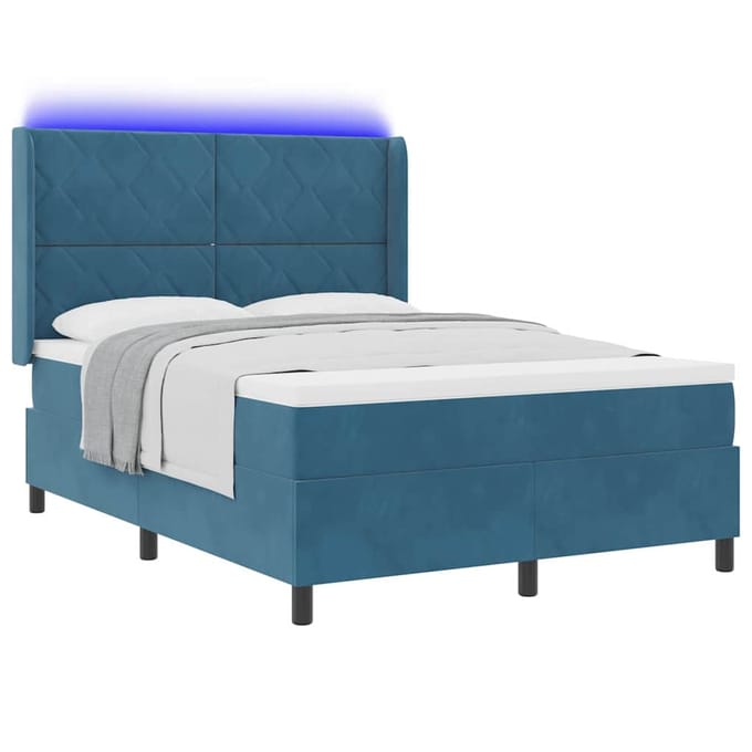 vidaXL - Boxspring - bed - met - hoofdeinde - Blauw - 140 - x - 200 - cm - Fluweel