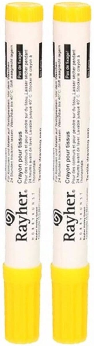 Rayher textielstift - 2x - dikke punt - geel - 2-4 mm - tekenen/knutselen - kleding beschrijven