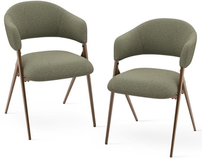 COLAMY - Eetkamerstoelen set van 2 - Hout - Moderne stoffen gestoffeerde eetkamer- open rugleuning en gewatteerde zitting - groen