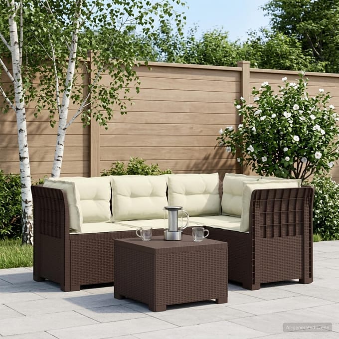 vidaXL - 4-Zitter - Tuin - Sofa - met - Kussens - Rattan - Look - PP - Bruin