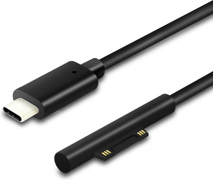 4smarts, USB-C Oplaadkabel geschikt voor Microsoft Surface - Snellader - 1m, Zwart