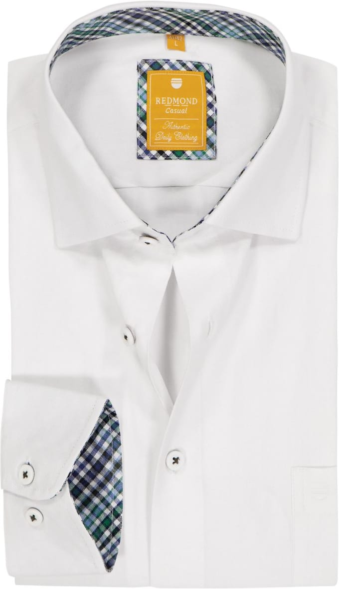 Redmond modern fit overhemd - twill - wit - Strijkvriendelijk - Boordmaat: 45 - 46