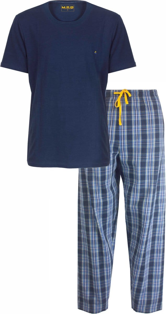 MEQ Heren Pyjama Set - Korte Mouwen - Katoen - Navy Blauw - Maat M