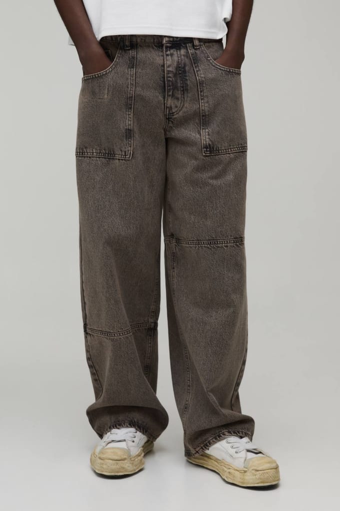 Gewassen Baggy Fit Geperste Vintage Wash Jeans | Stone | Size 36
