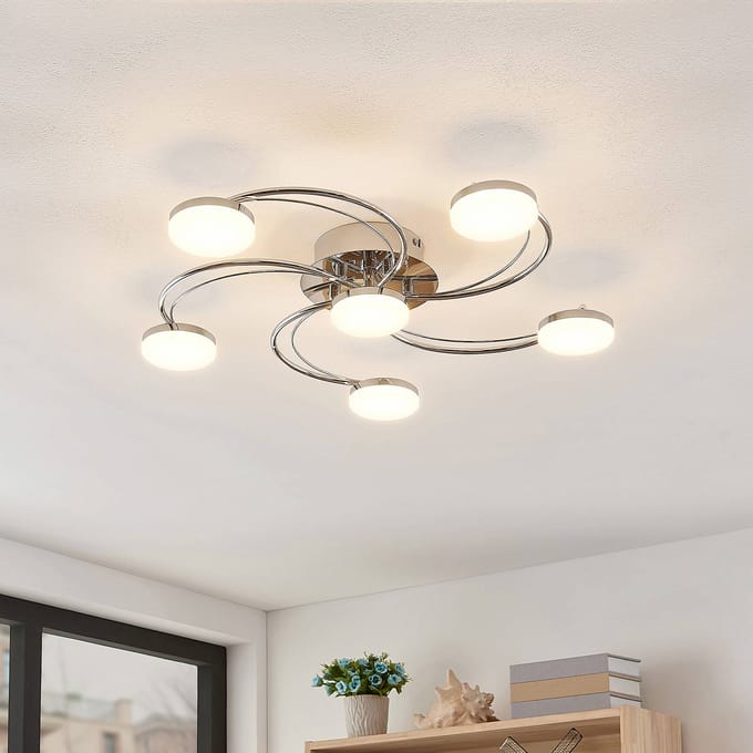 Lindby LED plafondlamp Rouven, spiraalvorm, 6-lamps, grijs