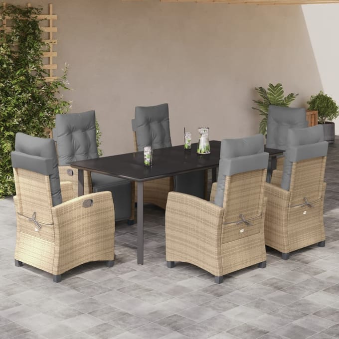 vidaXL - 7-delige - Tuinset - met - kussens - poly - rattan - gemengd - beige