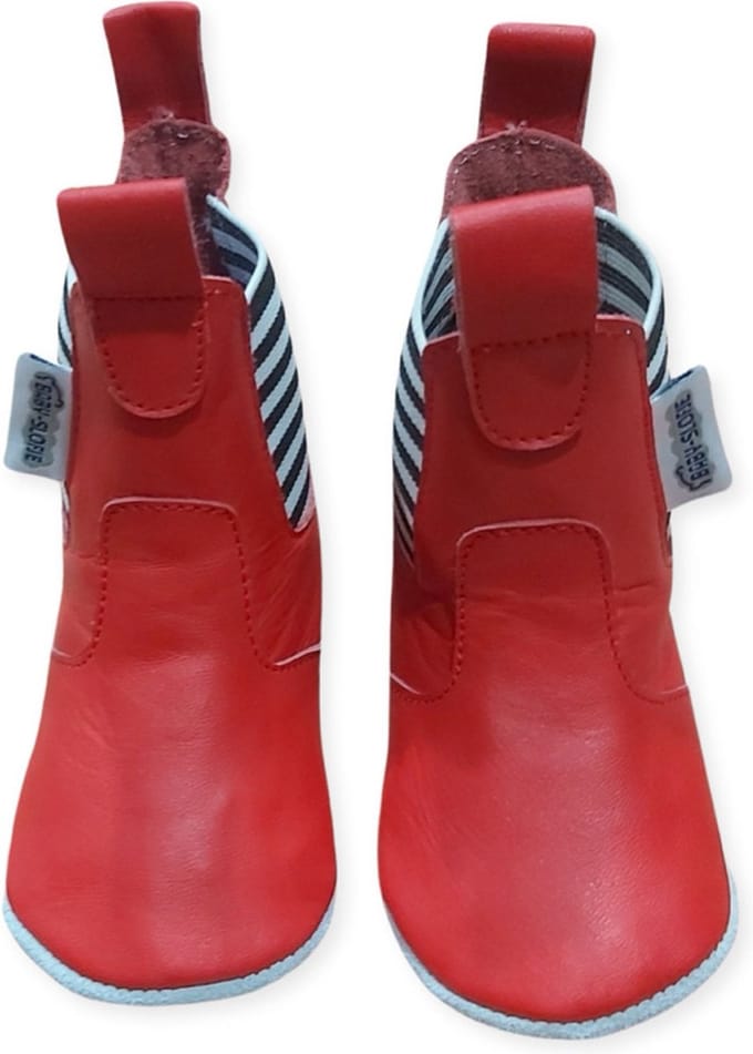 Rode hoge babyslofjes - leer van Baby-Slofje maat S (10,5 cm zool)