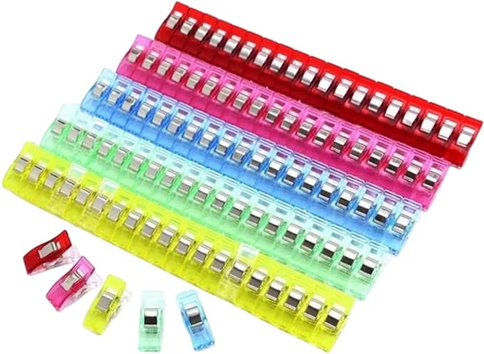 Cuhostki - 100 Stuks - Plastic Patchwork Clips - Naaiklemmen Stofklemmen - Rood Roze Blauw Groen Geel - Voor Naaien En Patchwork