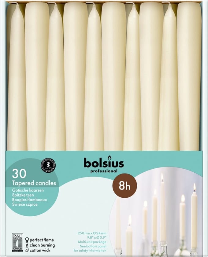 Bolsius Professional - Horeca gotische kaars - 30 stuks per verpakking - Ivoor