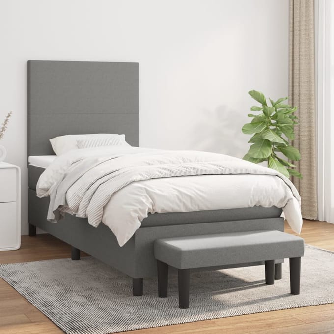 vidaXL - Boxspring - met - matras - stof - donkergrijs - 90x190 - cm