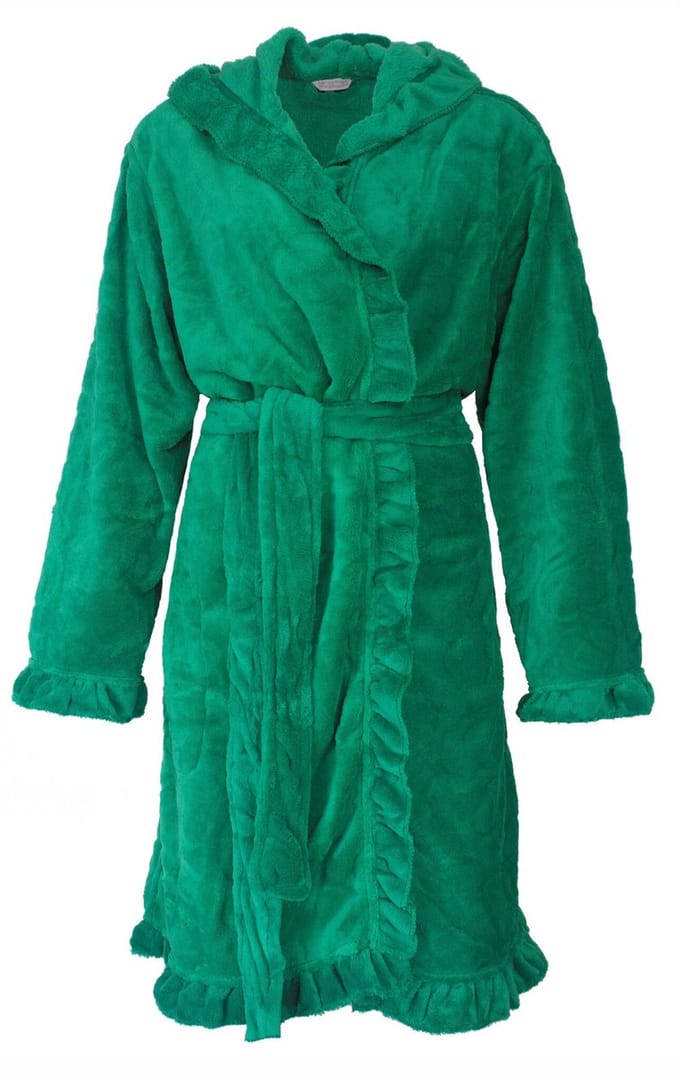 Tenderness Dames Badjas - Fleece - Capuchon - Groen - Maat S
