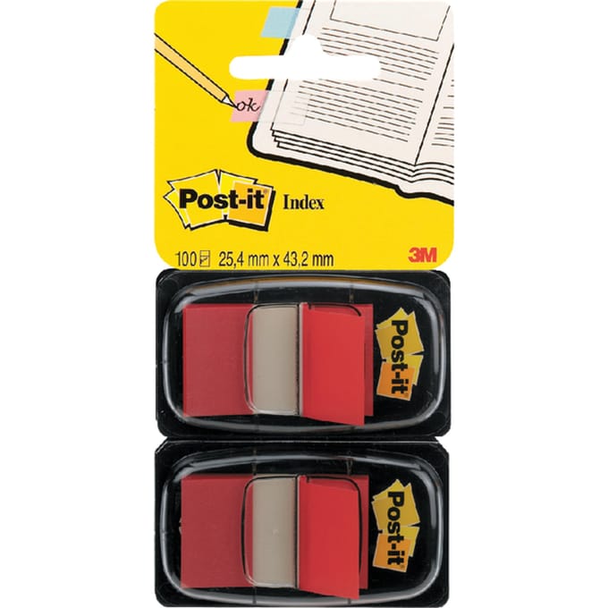 Post-it® index duo pack rood - 25,4 x 43,2 mm - 50 tabs/dispenser