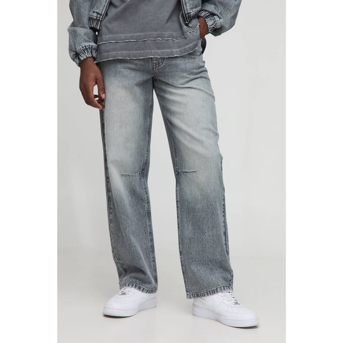Relaxed Fit Gewassen Knee Dart Jeans | Grey | Size 34R