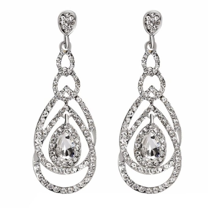 Fako Bijoux® - Oorbellen - Retro Druppel Strass Bling - Zilverkleurig