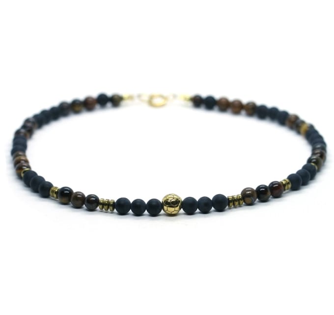 IbizaMen kids - Jongens - ketting - voetbal - goud RVS - edelsteen - 6mm - 36cm