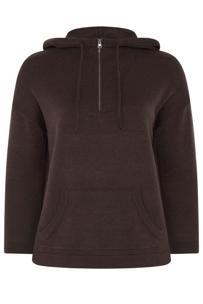 Yours Chocoladebruine Gebreide Hoodie Size 46-48