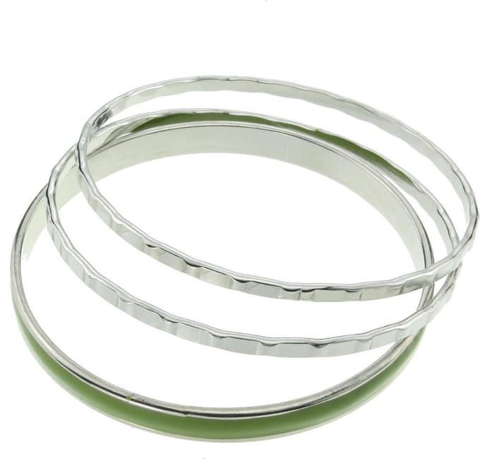 Behave - Armbandenset zilverkleur groen - minimalistisch stijlaccent