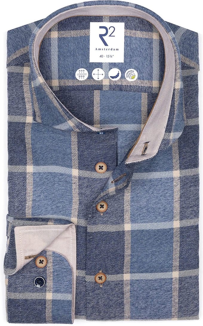 R2 Overhemd Ruiten Blauw - Maat 46 - Heren - Overhemden Casual