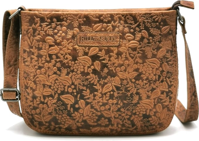 Hillburry Schoudertas met Bladeren Reliëf tan - (bxhxd) ca. 25cm x 21cm x 5,5cm