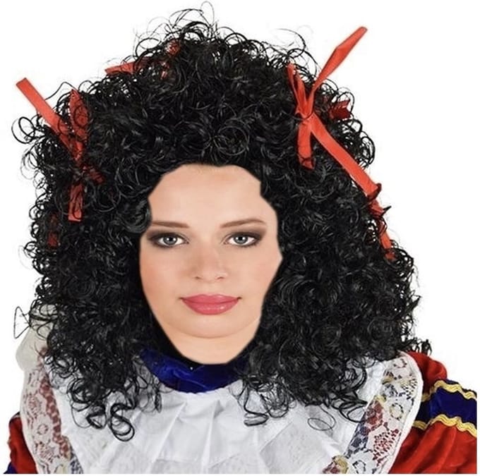 Dames Pietpruik wetlook rode strikjes, kanakalan pruik wasbaar.