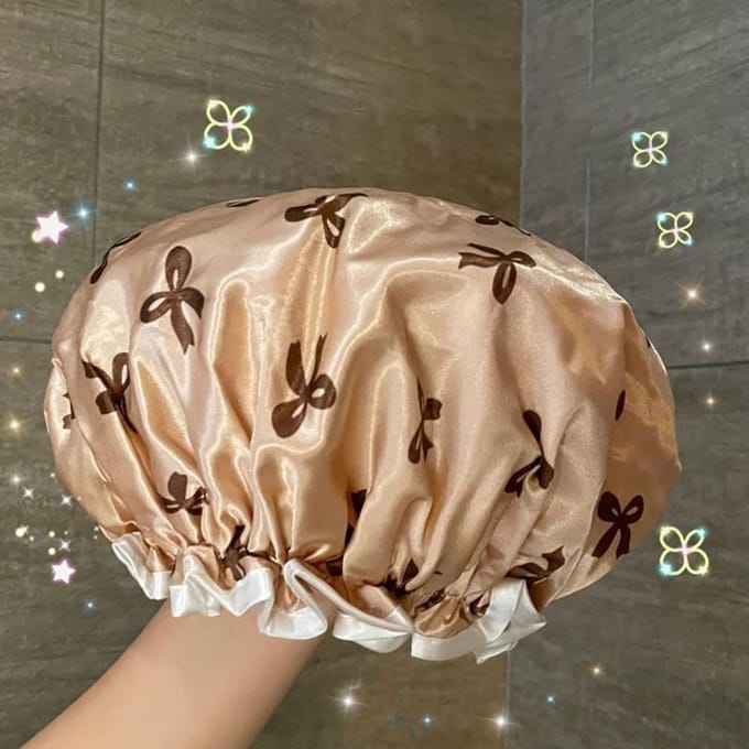 Bonnet de douche imperméable double couche anti-salissures couverture de cheveux de cuisine chapeau de bain de salle de bain élastique confortable or