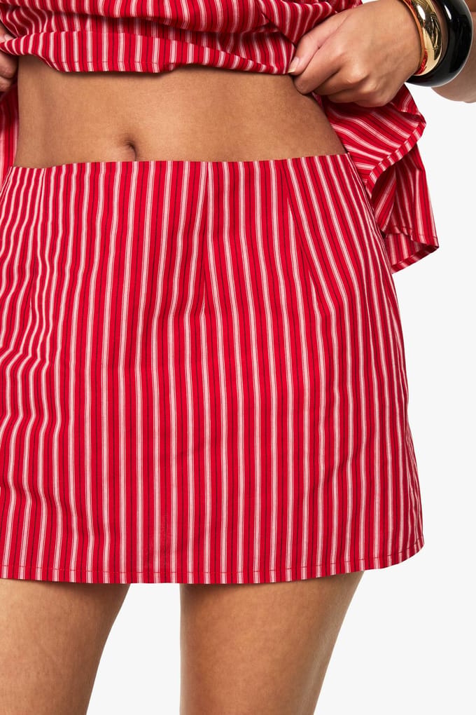 boohoo Dames Gestreepte mini-rok | Red | Maat: 8
