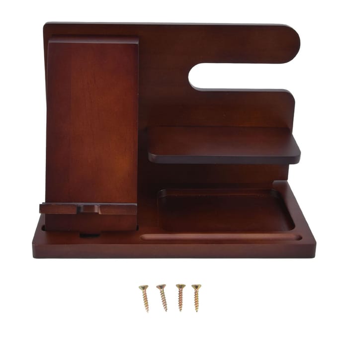 Mobiele Telefoon Basis Multifunctionele Desktop Opberg Houder Retro Grenen voor Bril Sleutel Horloge black