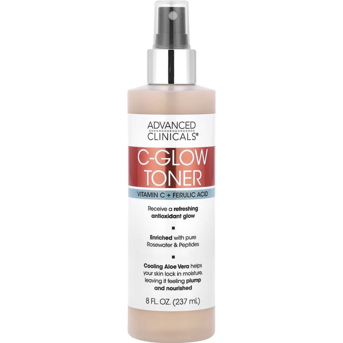 Advanced Clinicals, C-Glow Toner, Vitamine C + Ferulinezuur, 8 fl oz (237 ml) brown