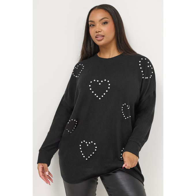 Yours Zwarte Trui Met Hartjes Van Strass Size 42