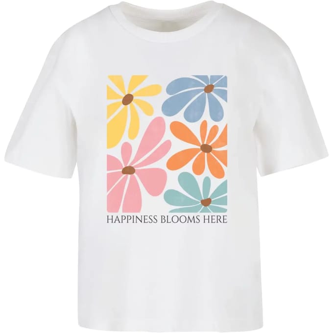 Dames-T-shirt Merchcode Happiness Blooms Here