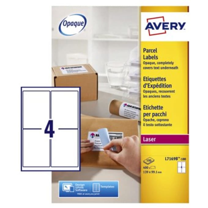 Verzendetiket Avery Block-out - 99 - 1 x 139mm wit doos 100 vel - 4 etiketten per vel