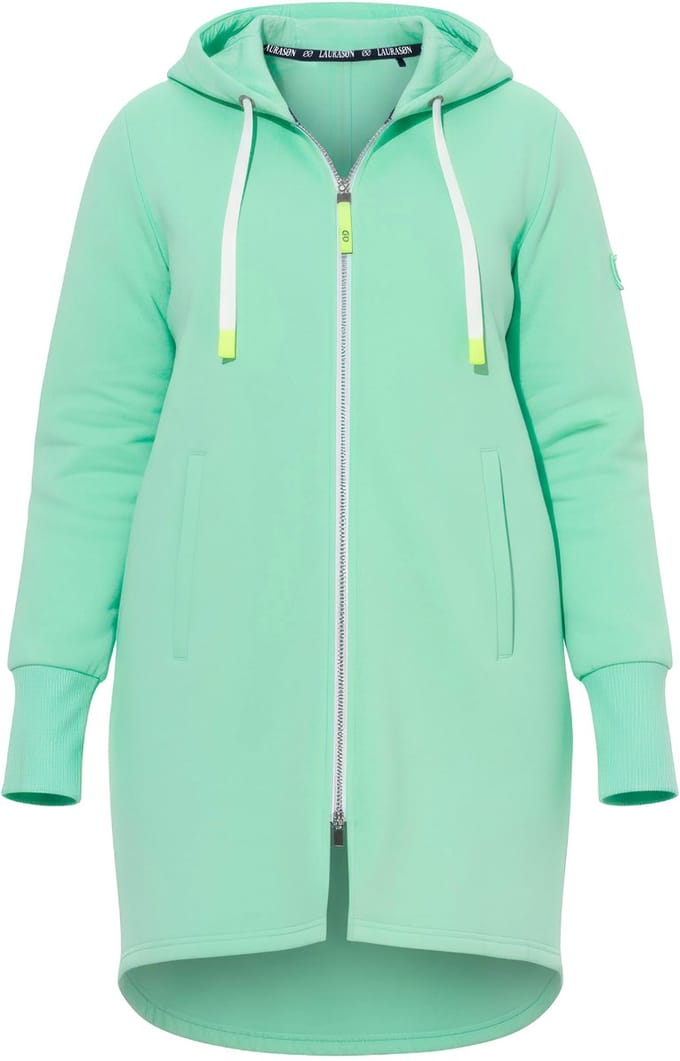 Laurasøn - Dames - Sweatjas lang model capuchon tailleband met trekkoord achter - Pastel munt - Maat 44+