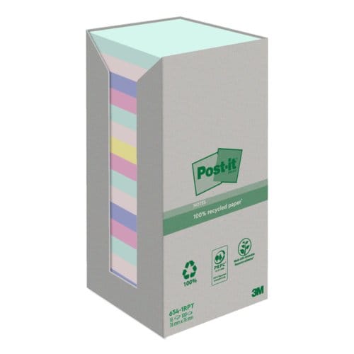 Post-it® Notes, Gerecycleerd, Toren, Regenboog, 76 x 76 mm, 16 Blokken