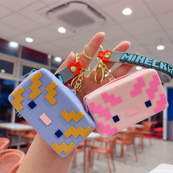 Minecraft PVC Sleutelhanger Kinderen Silicone Tas Wissel Opbergtas Sleutelhanger white