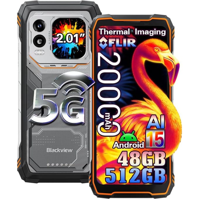 Blackview Xplore 1 Pro 5G Mobiele Telefoon 48GB+512GB 20000mAh 6.78  Scherm 64MP Android 15 Smartphone oranje