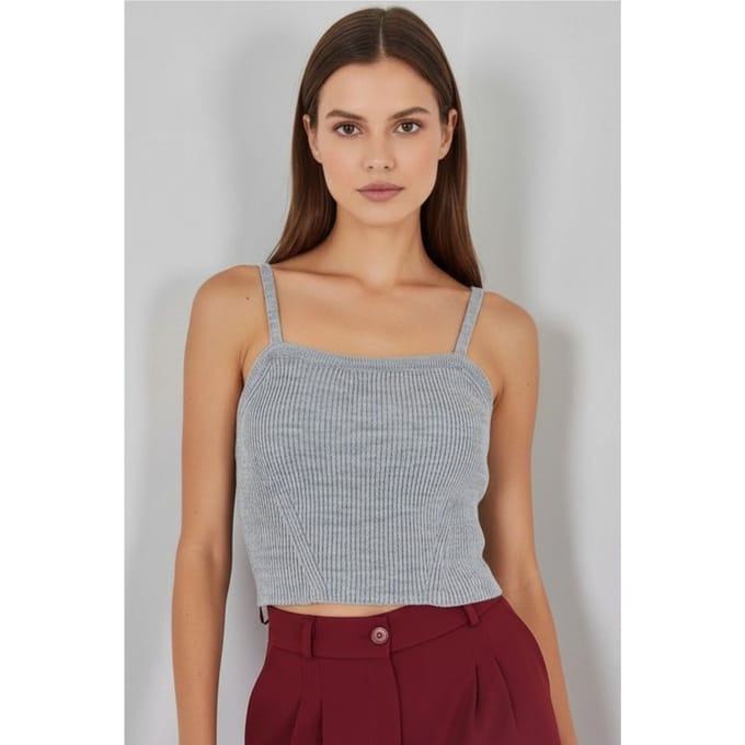 Vierkante Kraag Geribbelde Gebreide Crop Top