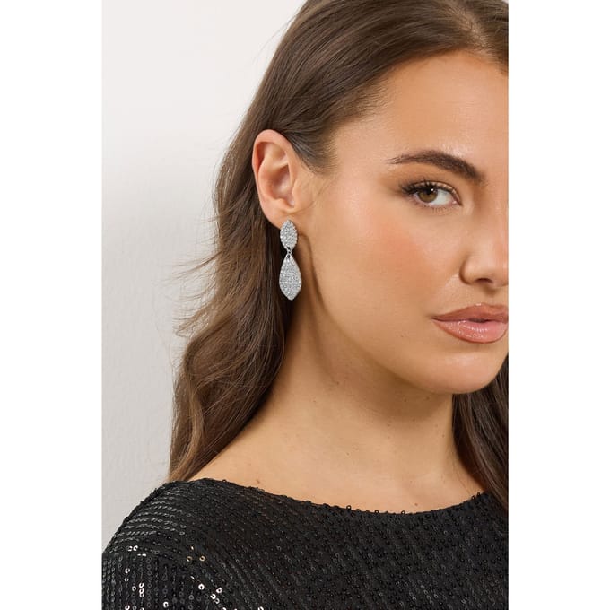 Yours Zilveren Oorbellen Met Diamantjes En Dubbele Druppelsize ONE
