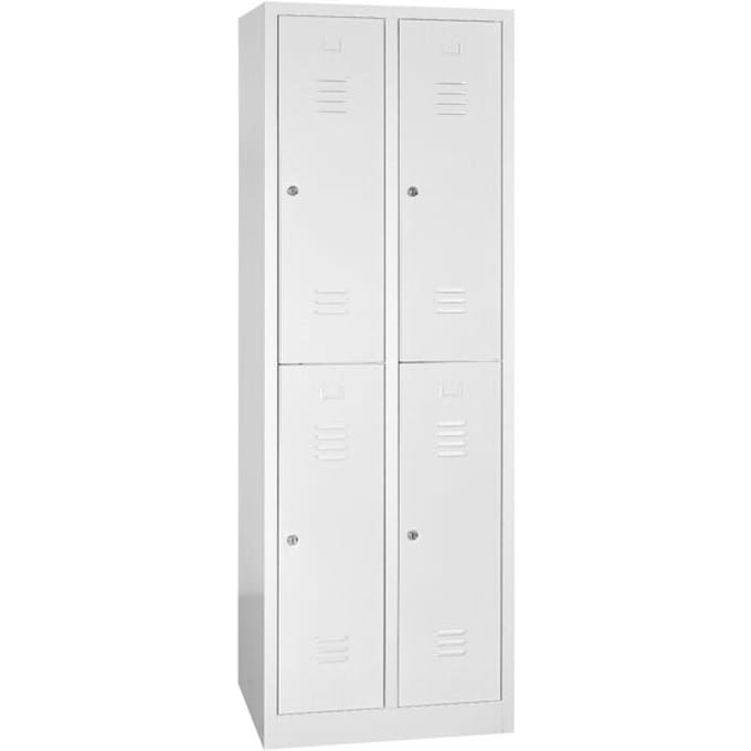 Kledinglocker, twee rijen, 2 x 2 compartimenten, draaigrendelslot, lichtgrijs/lichtgrijs